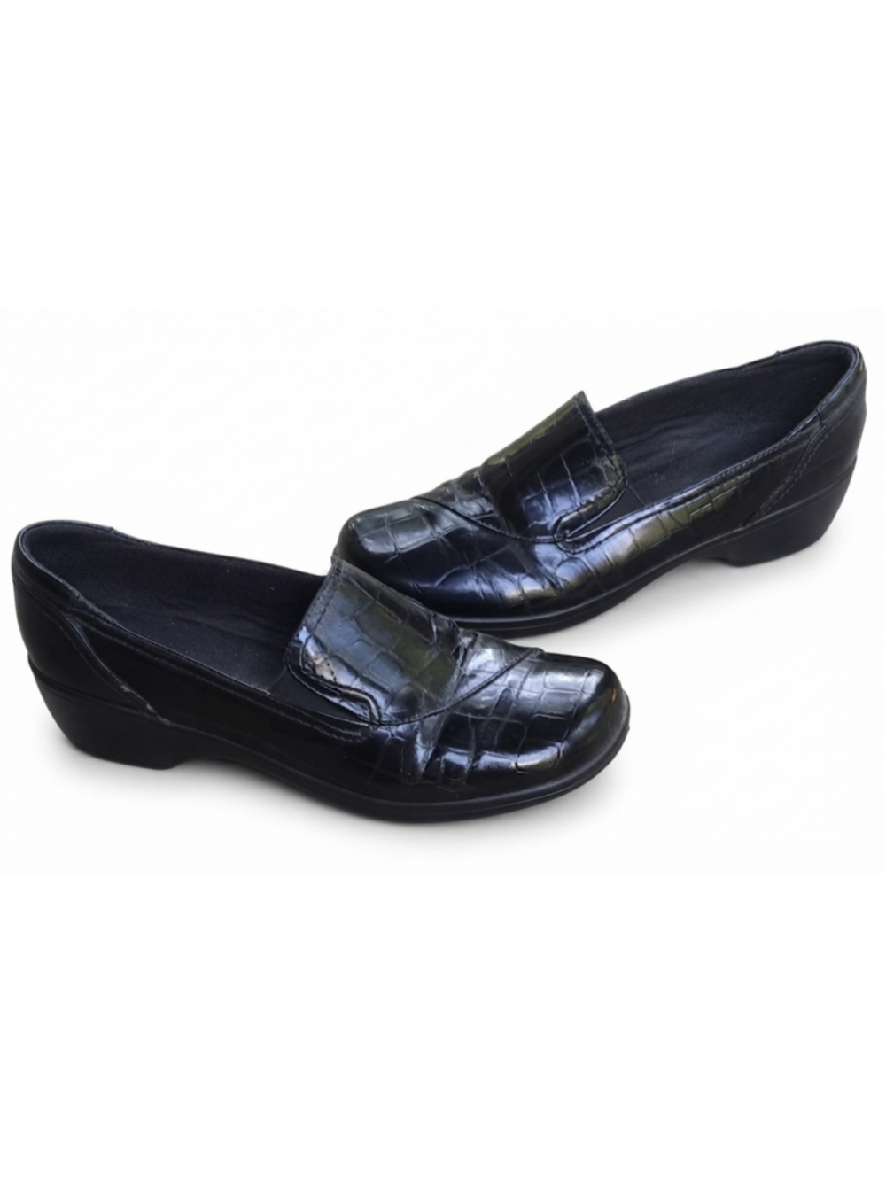 Clarks Bendables Shoes Womens 10 M Loafers Croc Embossed Patent Leather Black